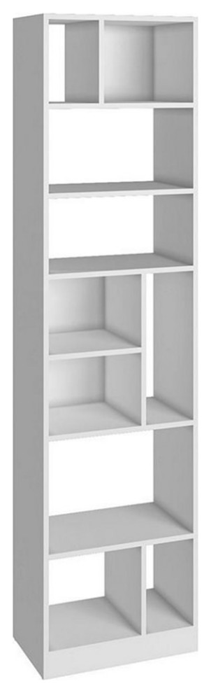 Bowery Hill Rectangular 10 Shelf Modern Wood High Bookcase in White   Transitional   Bookcases   by Homesquare  Houzz