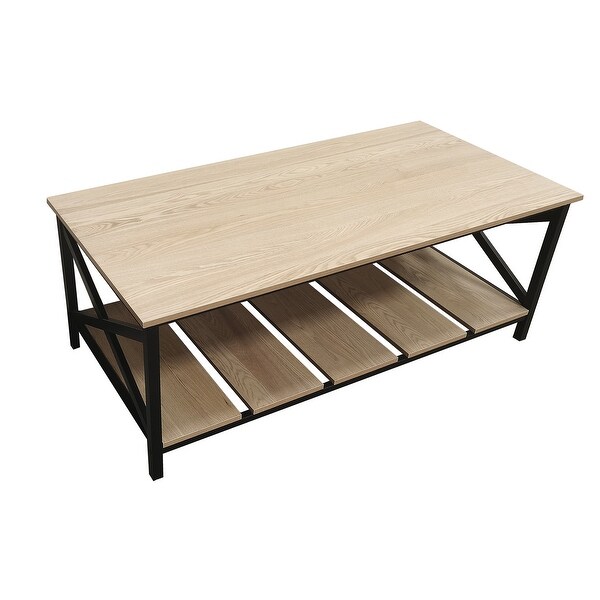 Sullivan Rustic Industrial Coffee Table with Slatted Shelf