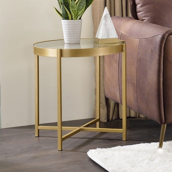 Glass Cross Legs End Table， Side Table