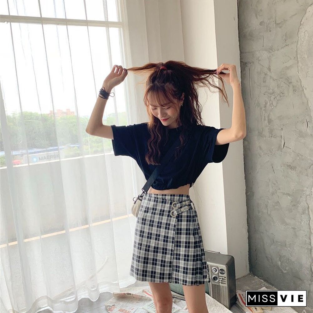 Sexy JK Plaid Mini Skirt Women Summer High Waist Preppy Style A-line Skirt Female Casual Korean Buttons Fashion Mini Skirt