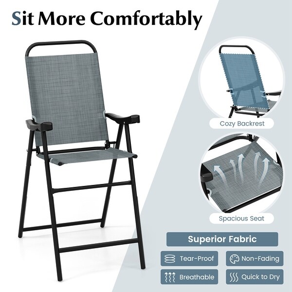 2 PCS Patio Bar Chair Folding Bar Height Metal Frame with Footrest