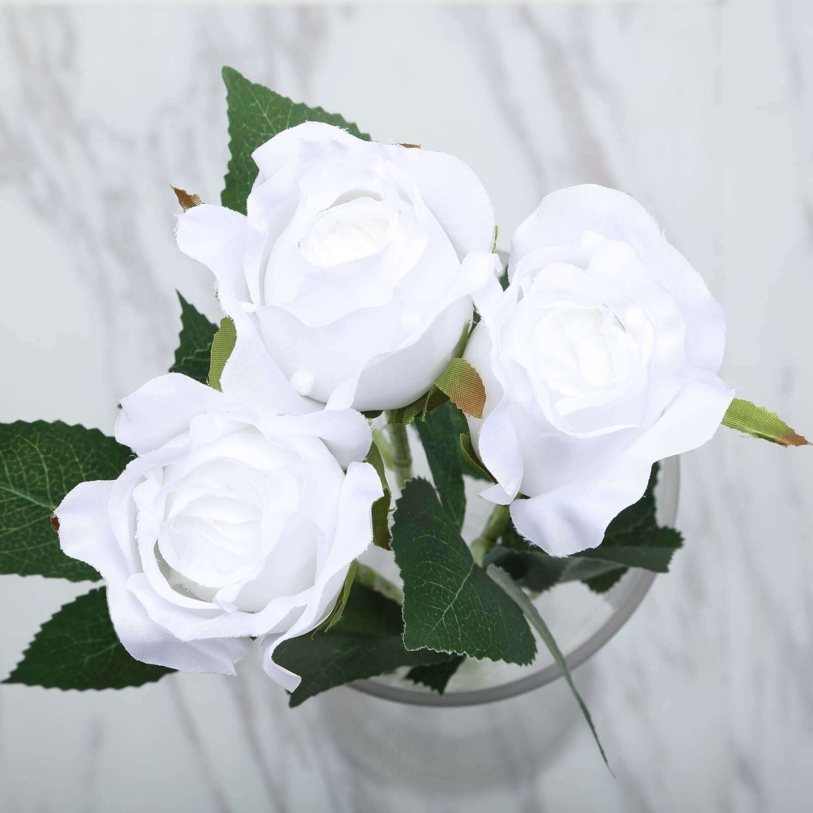 24pcs White Long Stem Artificial Silk Roses Flowers 31