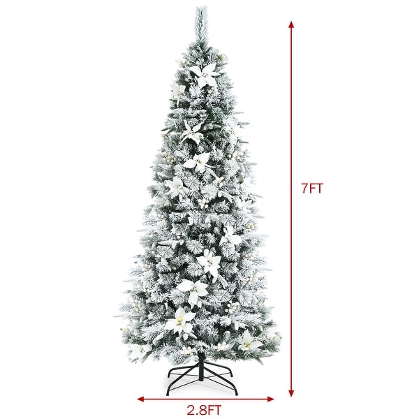 Gymax 5/6/7/8 FT Artificial Snow Flocked Pencil Christmas Tree w/