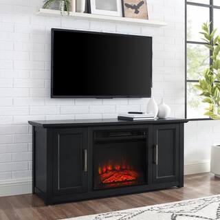 CROSLEY FURNITURE Camden Black 48 in. Low Profile TV Stand with Fireplace Fits 50 in. TV with Cable Management KF100548BK