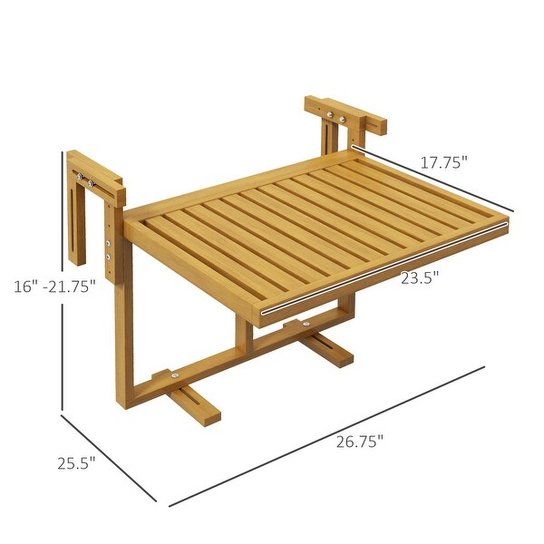 Balcony Railing Table，Folding Hanging Table/Desk，Space Saving 4 Height Adjustable Wood Bar Table for Serving Food，Studying