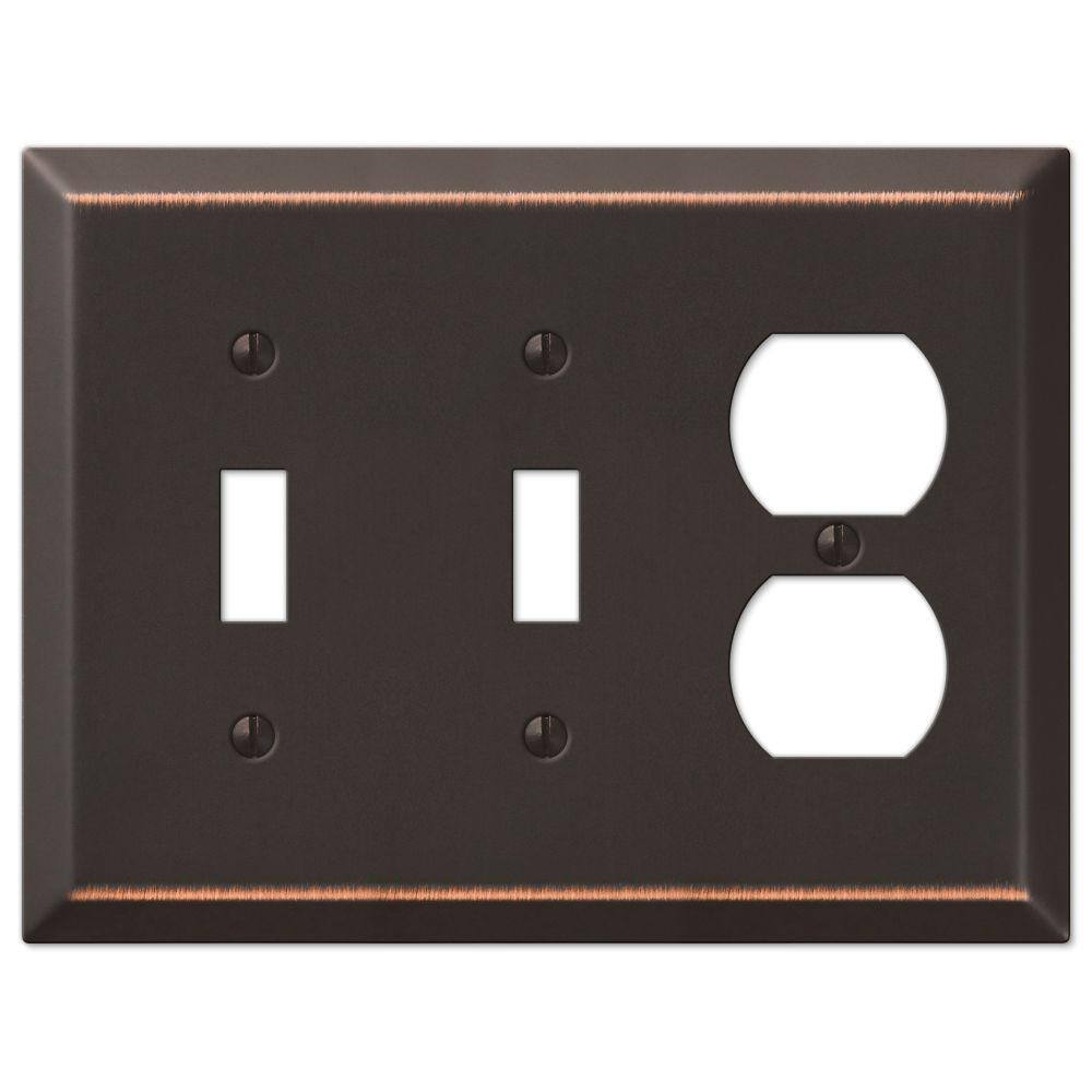 AMERELLE Metallic 3 Gang 2-Toggle and 1-Duplex Steel Wall Plate - Aged Bronze 163TTDDB