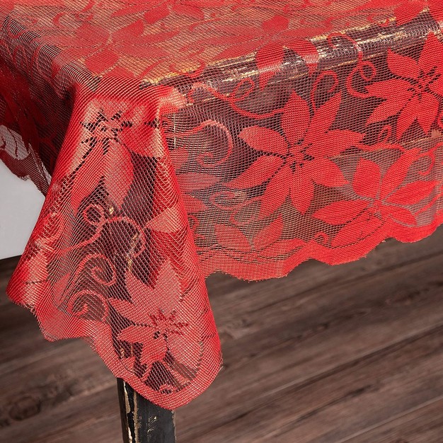 Juvale Lace Poinsettia Red Rectangle Dining Tablecloth Table Cover For Christmas Holiday 60 X 80 In