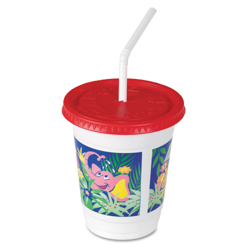 Dart Plastic Kids' Cups with Lids/Straws， 12 oz， Jungle Print (CC12CJ5145)