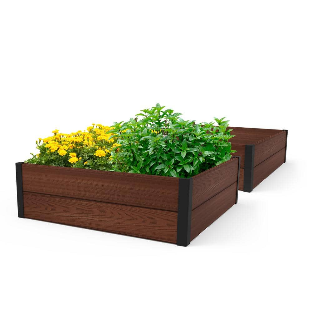 Keter Maple 4 ft. x 4 ft. Resin Raised Garden Bed (2-Pack)， Brown 250494