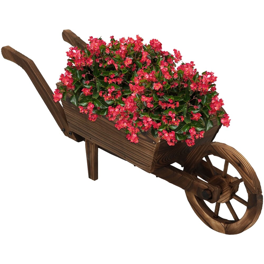 Wooden Decorative Wheelbarrow Garden Flower Planter   35\