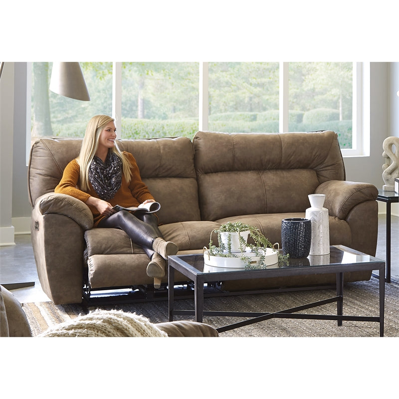 Catnapper Thompson Power Reclining Sofa in Brown Polyester Fabric