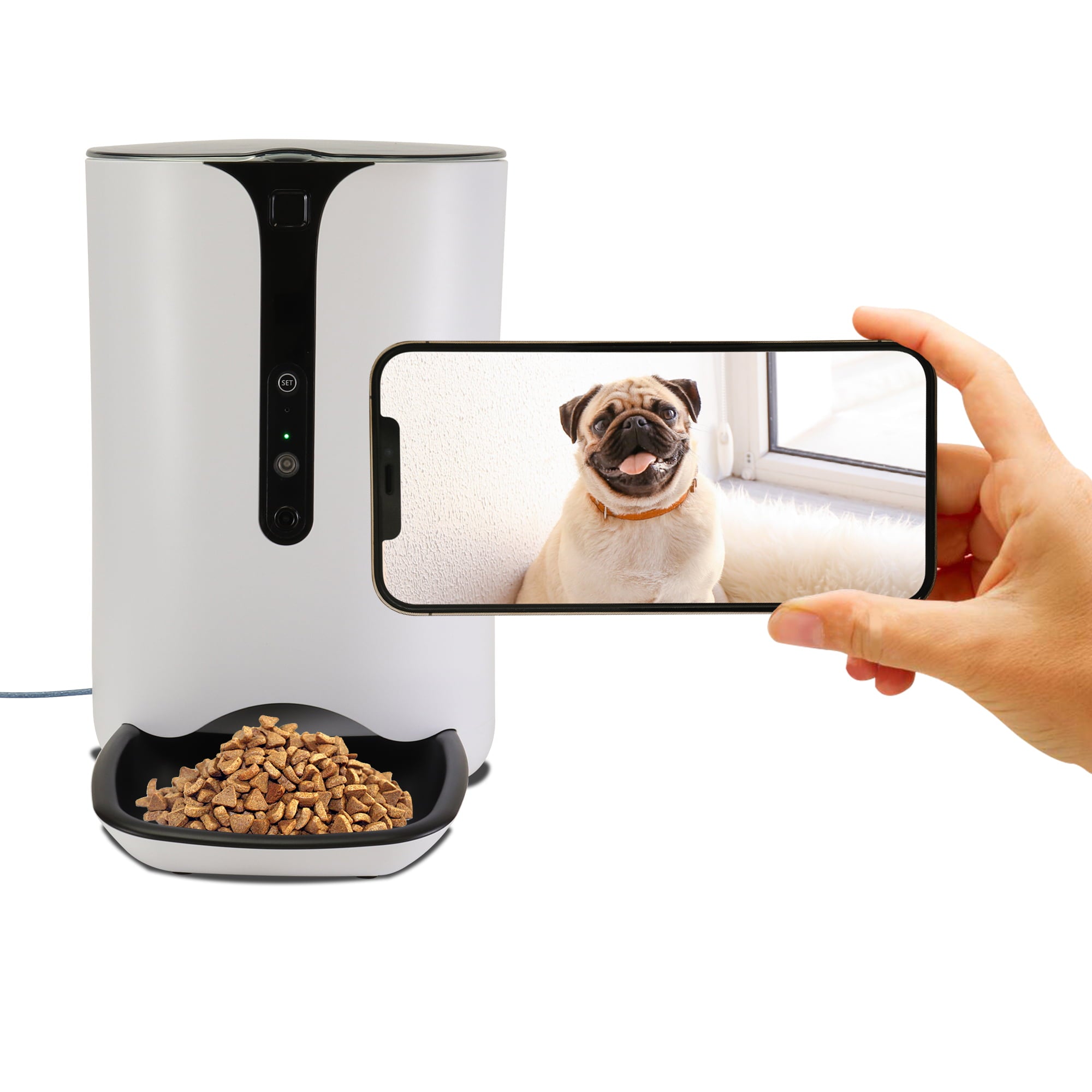 Lentek Smart Pet Feeder with 720p HD Video 2-Way Audio， 200 oz， Free App， White