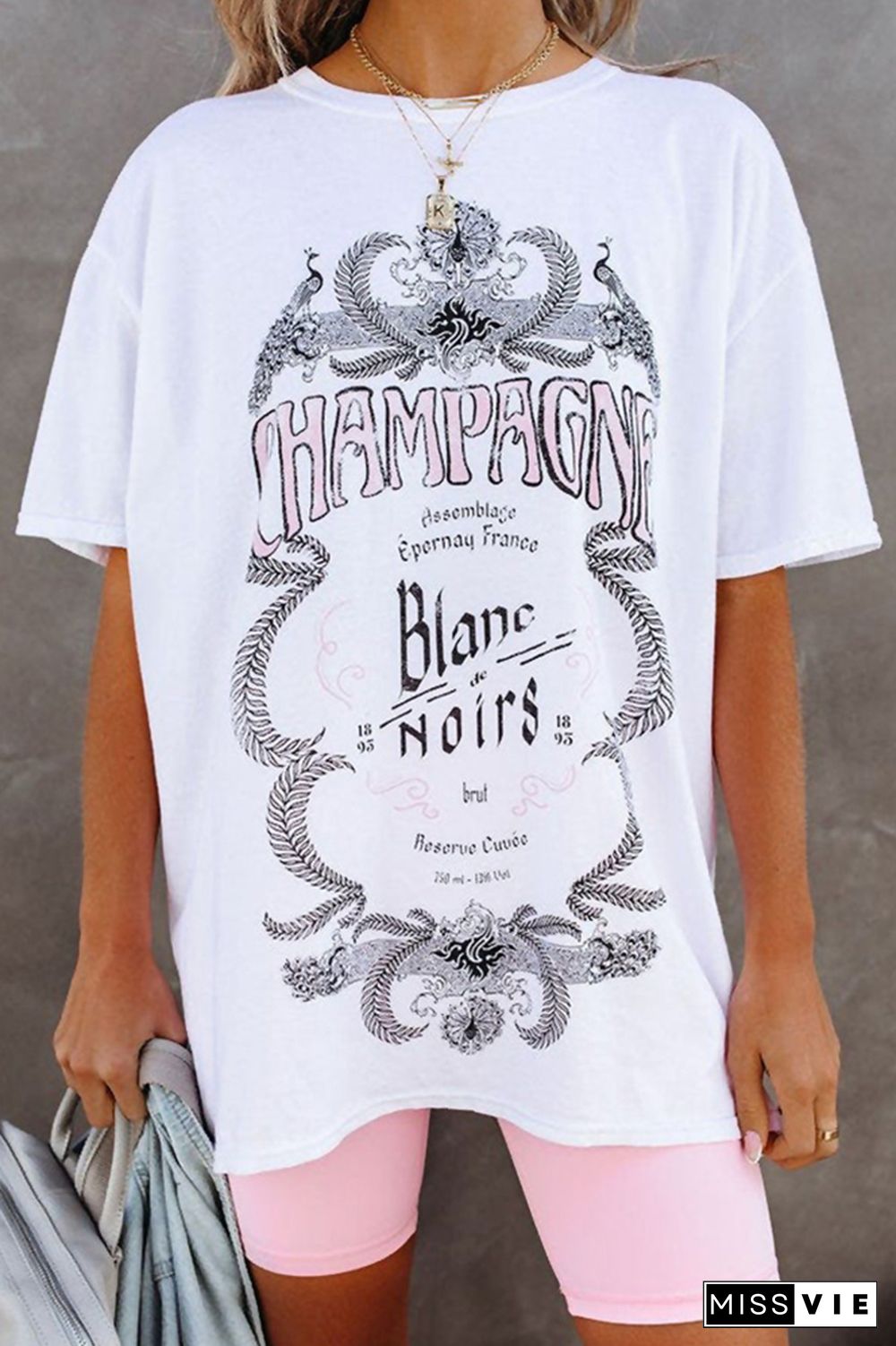 Champagne Print Short Sleeve Tee Wholesale