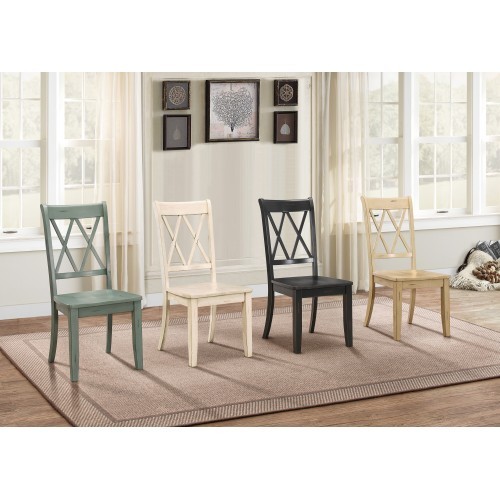 Casual White Finish Side Chairs Set of 2 Pine Vene...