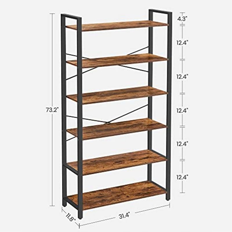 BreeBe 6-Tier Bookshelf with Steel Frame