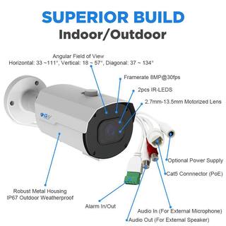 GW Security 16-Channel 8MP NVR 4TB HDD Surveillance System with 12 Wired IP Bullet Cameras 2.7 mm to 13.5 mm Motorized Lens 30 FPS 8550RMMIC12-4T