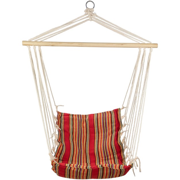 X 34 quot Striped Hammock Chair With Padding And Wooden Bar Red yellow