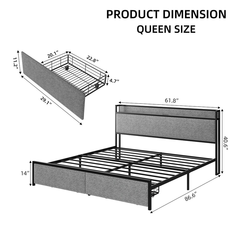 Bed Frame with 2 Storage Drawers and Headboard