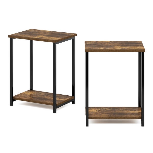 Furinno Simplistic Industrial Metal Frame End Table， 2-Pack， Espresso