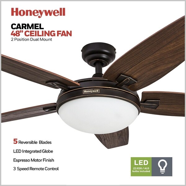 Honeywell Carmel Espresso Bronze Ceiling Fan with Integrated Light and Remote - 48-inch Shopping - The Best Deals on Ceiling Fans | 22393897