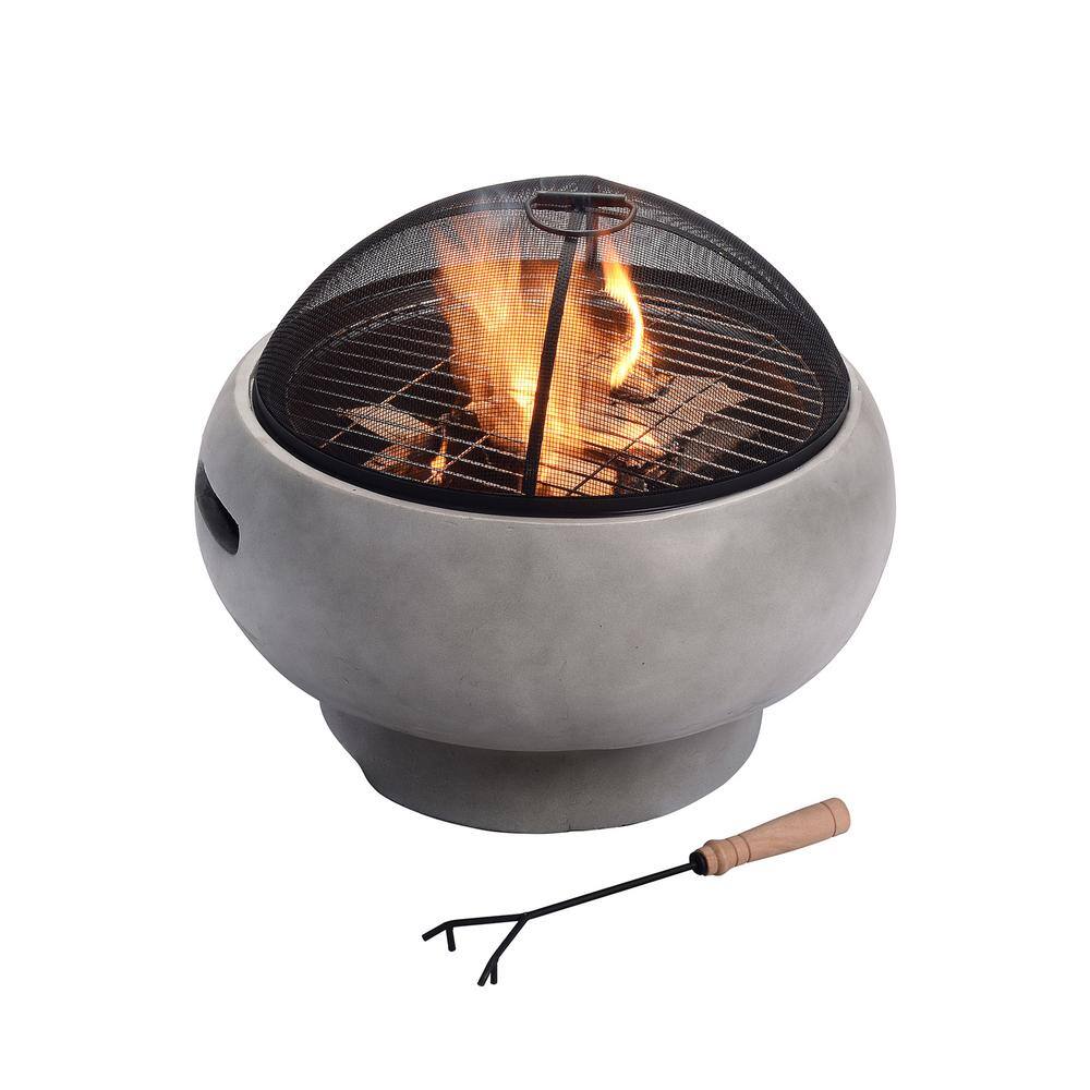 Teamson Home Outdoor 21 in. x 18.5 in. Round Concrete Wood Burning Fire Pit in Grey HR17501AB