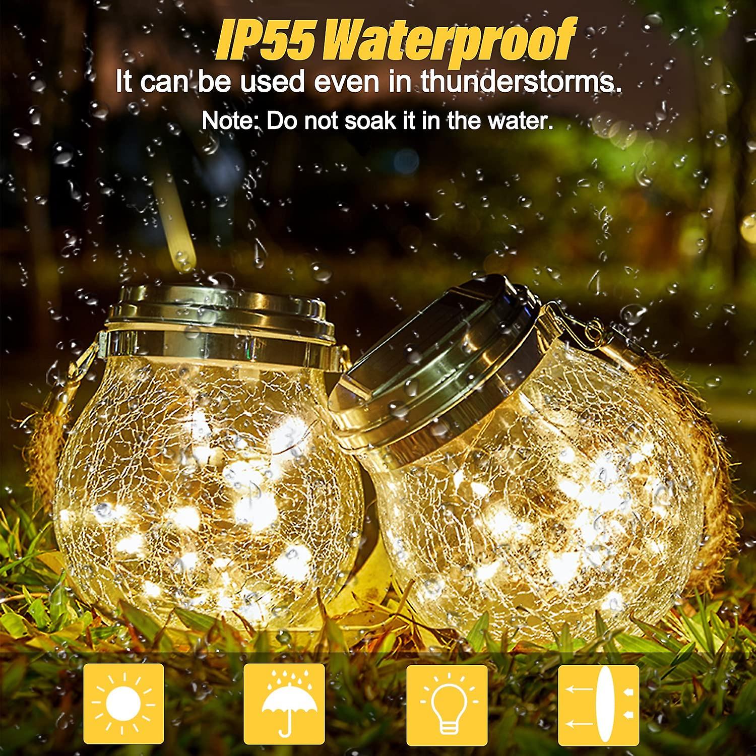 2x Solar Powered Outdoor Garden Lights Ip55， Solar Powered Outdoor Lights， Led Outdoor Solar Powered Glass Ball Lights