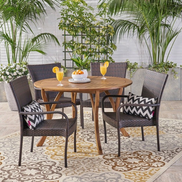 Collins 5pc Acacia Wood amp Wicker Dining Set Teak brown Christopher Knight Home