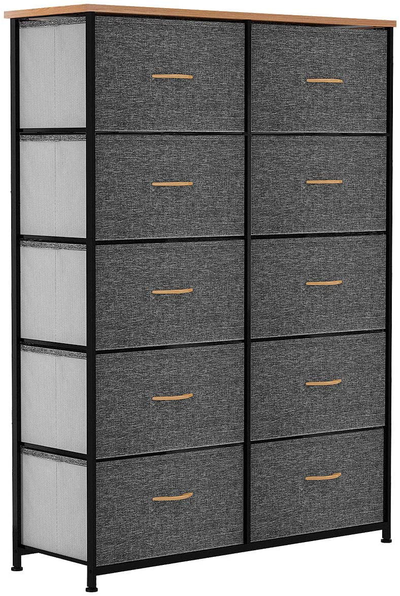 YITAHOME 10 Drawers Dresser Fabric Bedside Organizer Storage Tower Chest for Bedroom, Dark Grey