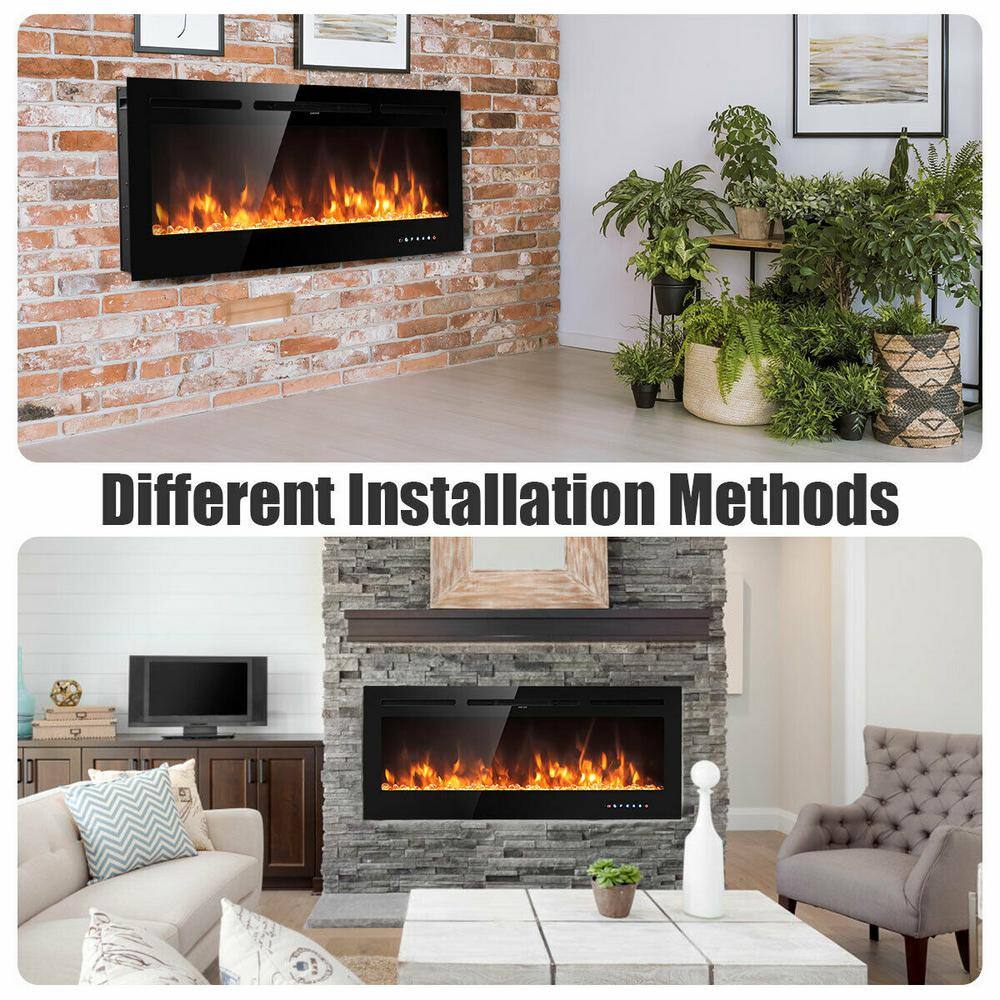 Gymax 50 in. Electric Fireplace Recessed and Wall Mounted 750-Watt1500-Watt with Multicolor Flame GYM03652