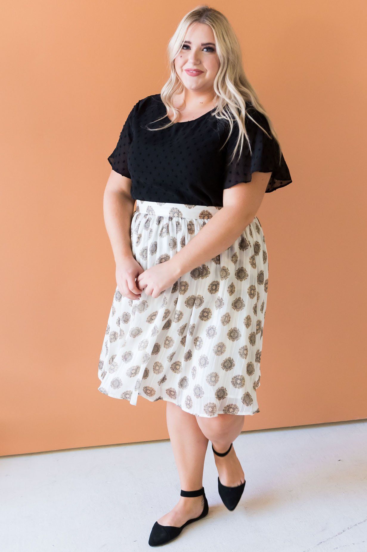 Cream Medallion Chiffon Skirt