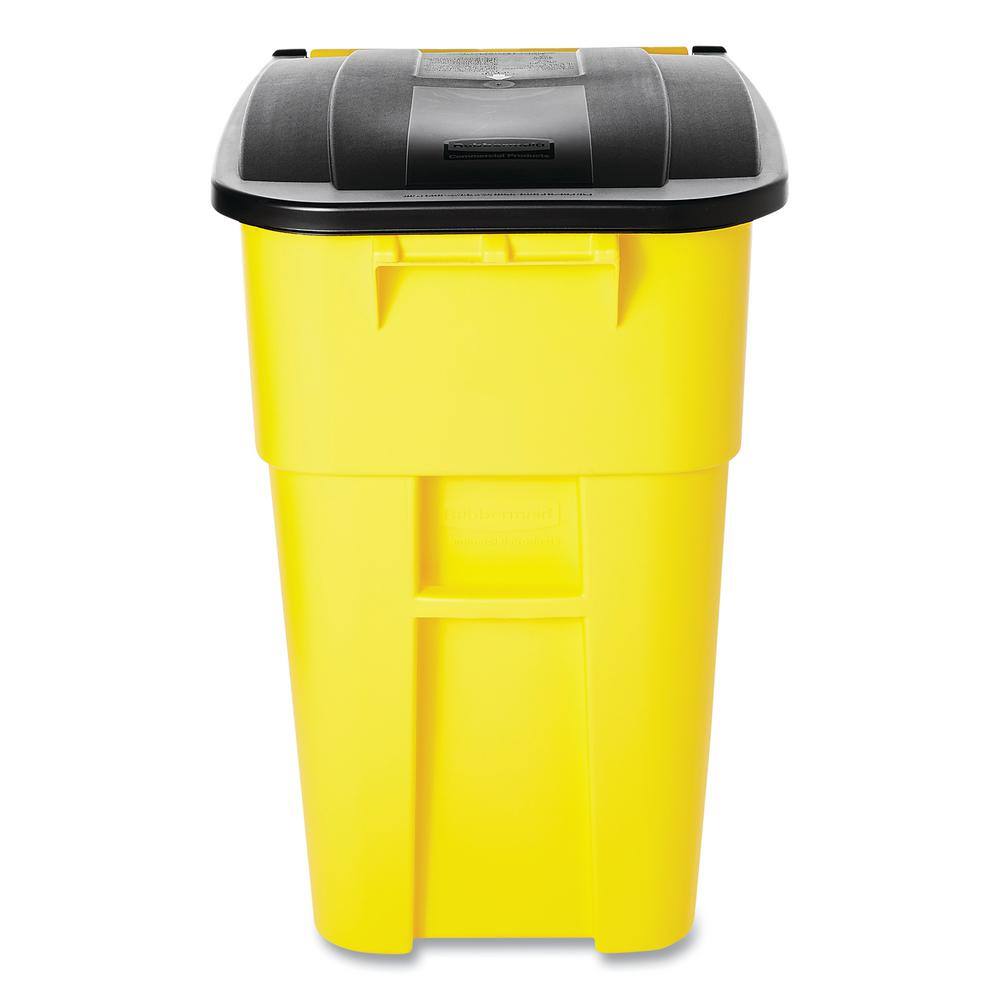 Rubbermaid Commercial Products Brute 50 Gal. Yellow Plastic Square Rollout Trash Can with Lid RCP9W27YEL