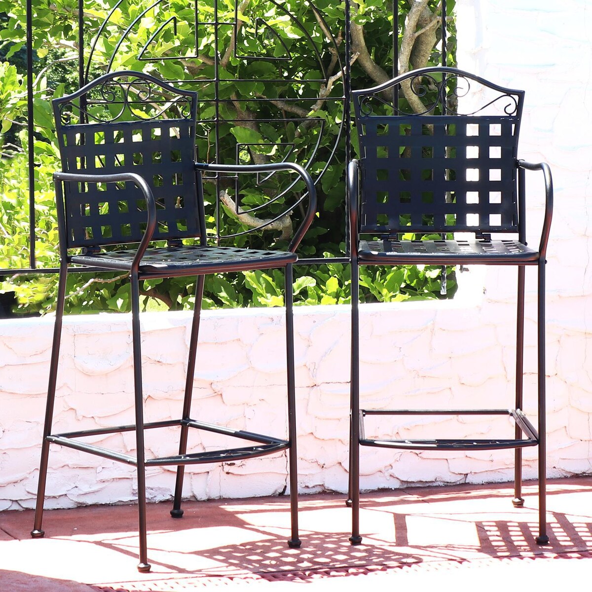 Ultimate Patio Wrought Iron Patio Bar Chair W/ Scrolling Design