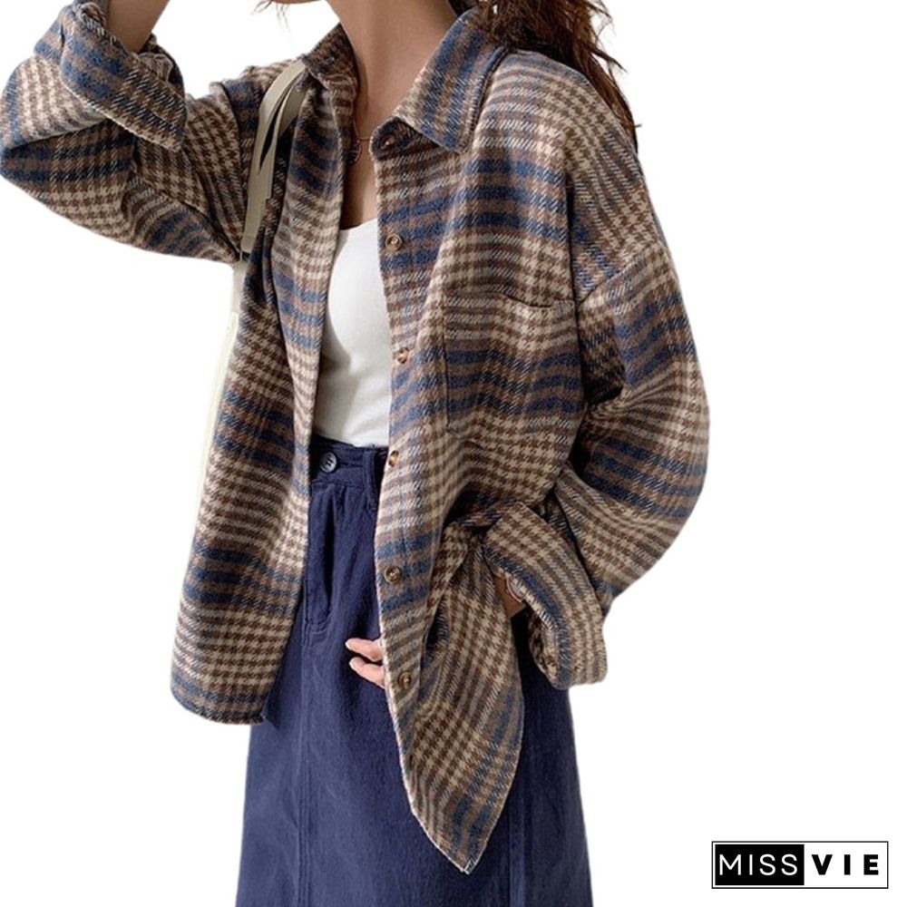 Thick Plaid Shirts Women Winter Keep Warm Long Sleeve Blouses And Tops New Casual Slim Jacket Female Clothes Outwear