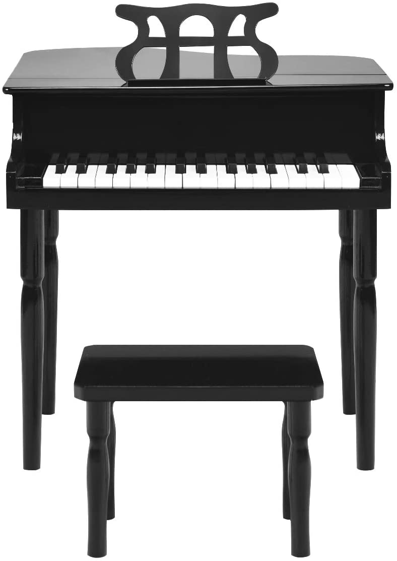 Costzon Classical Kids Piano, 30 Keys Wood Toy Grand Piano with Music Stand and Bench