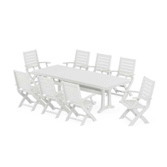 Polywood Signature Folding 9-Piece Farmhouse Trestle Dining Set with Trestle Legs PWS1445-1