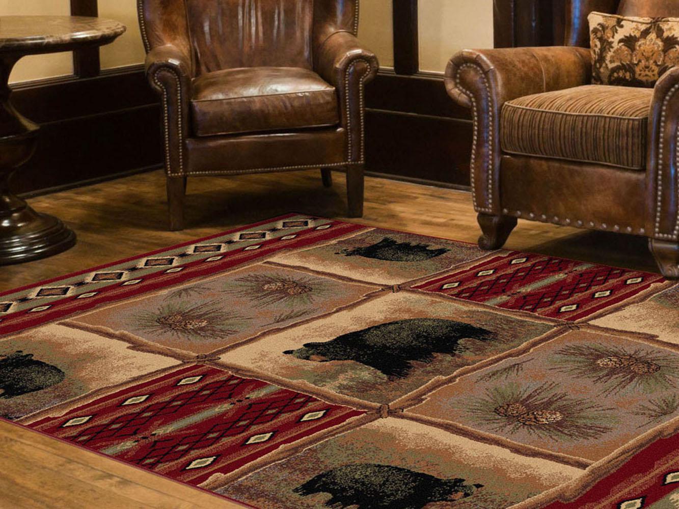 Tayse Nature Area Rug 6570 Lodge Red Bears Southwestern 3and#8242; 11and#8221; x 53and#8221; Rectangle