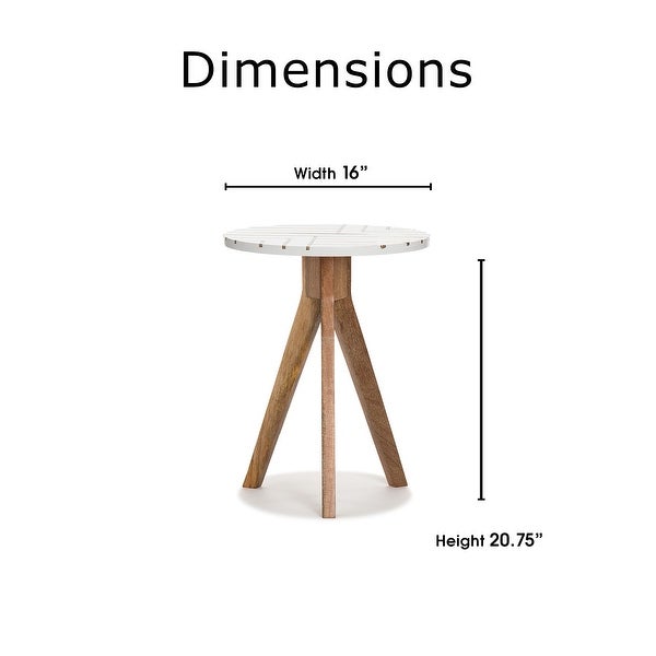 Adore Decor Amari Round Side Table， Brass Inlay Top with Solid Wood Legs， Living Room Accent Furniture， Fully Assembled， White