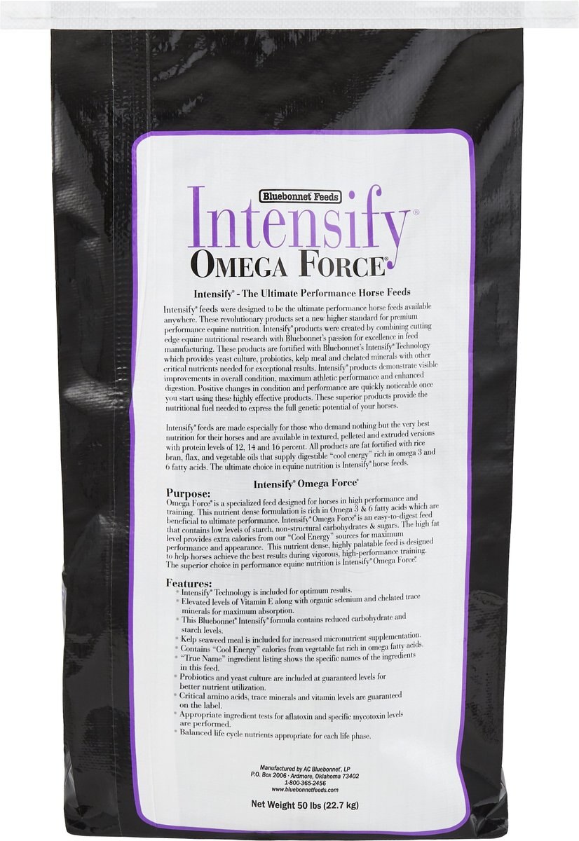 Bluebonnet Feeds Intensify Omega Force High Protein， Low Starch Horse Feed