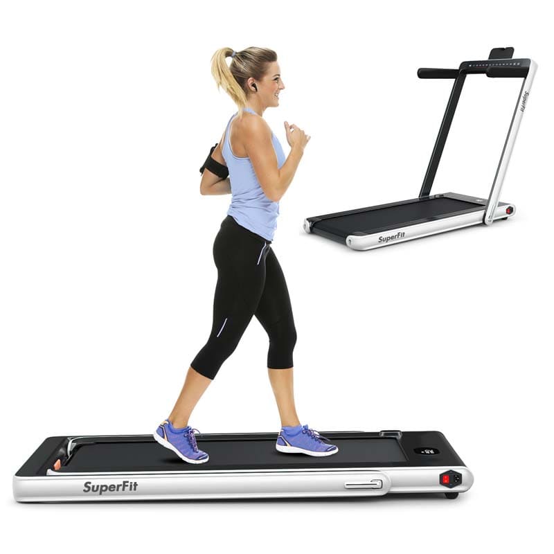 2 in 1 Folding Treadmill, 2.25HP Under Desk Electric Treadmill, Portable Walking Running Machine with Dual Display & Smart App Control