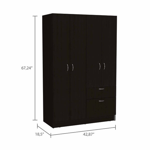 TUHOME Vaupes Armoire with 2 Double Door Cabinets， Drawer， 5 Interior Shelves， Rod， and Pull Down Cabinet - - 33863934