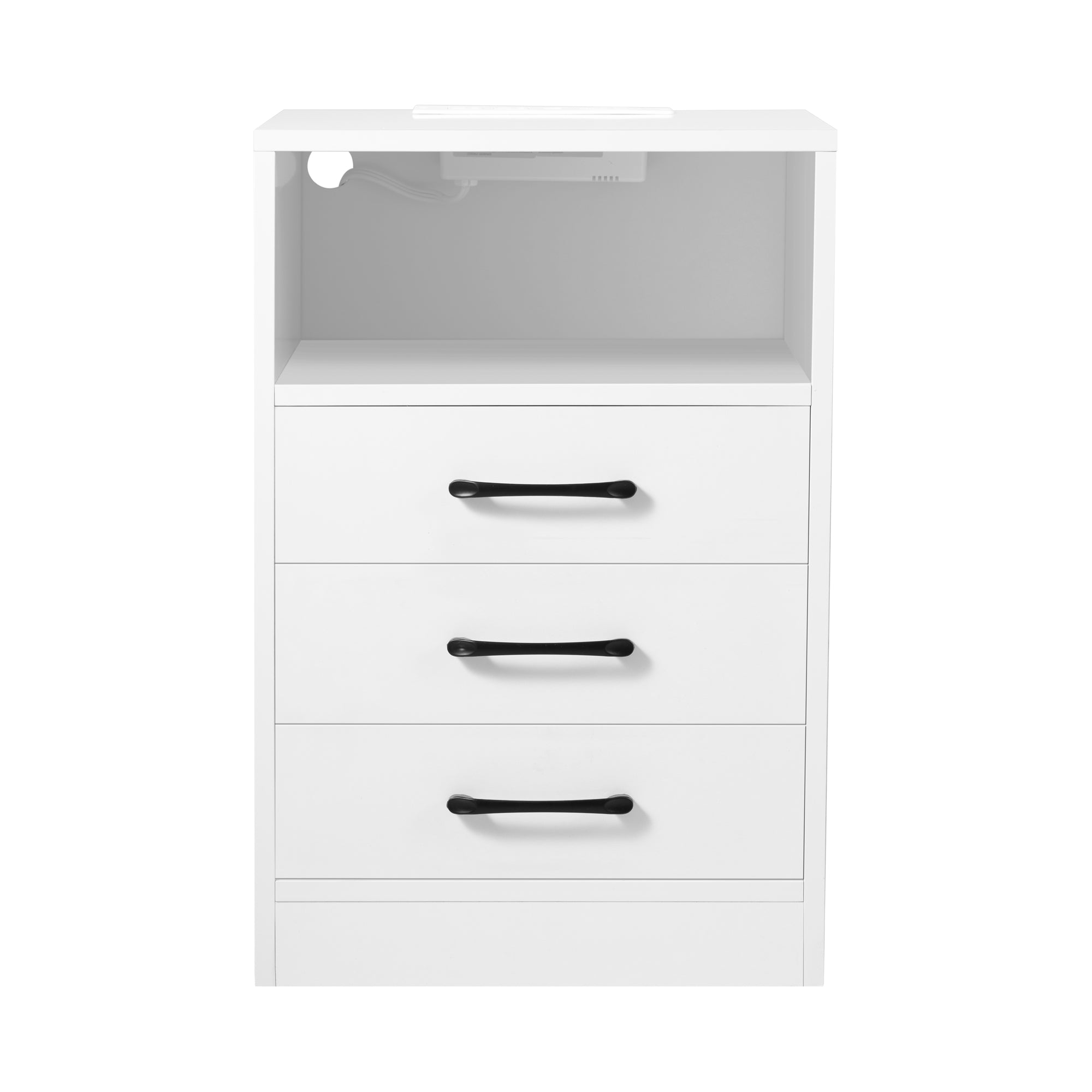 walmeck Nightstand with 3 Drawers and Cabinet,USB Charging Ports, Wireless Charging and Remote Control -White