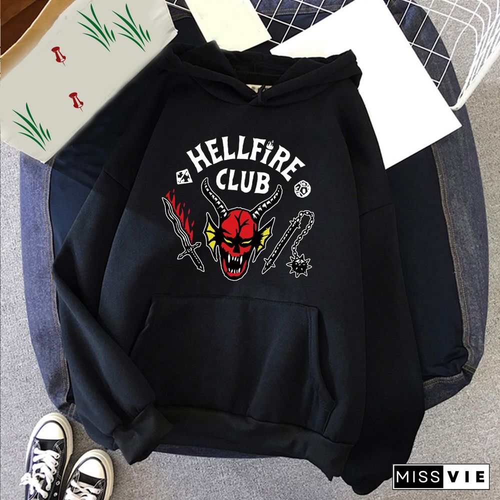 Hellfire Club Printed Long Sleeve Hoodie Pullover Sweatshirt Cloth Sweatshirt Hip Hop Classic Hoody Tops Women Clothing