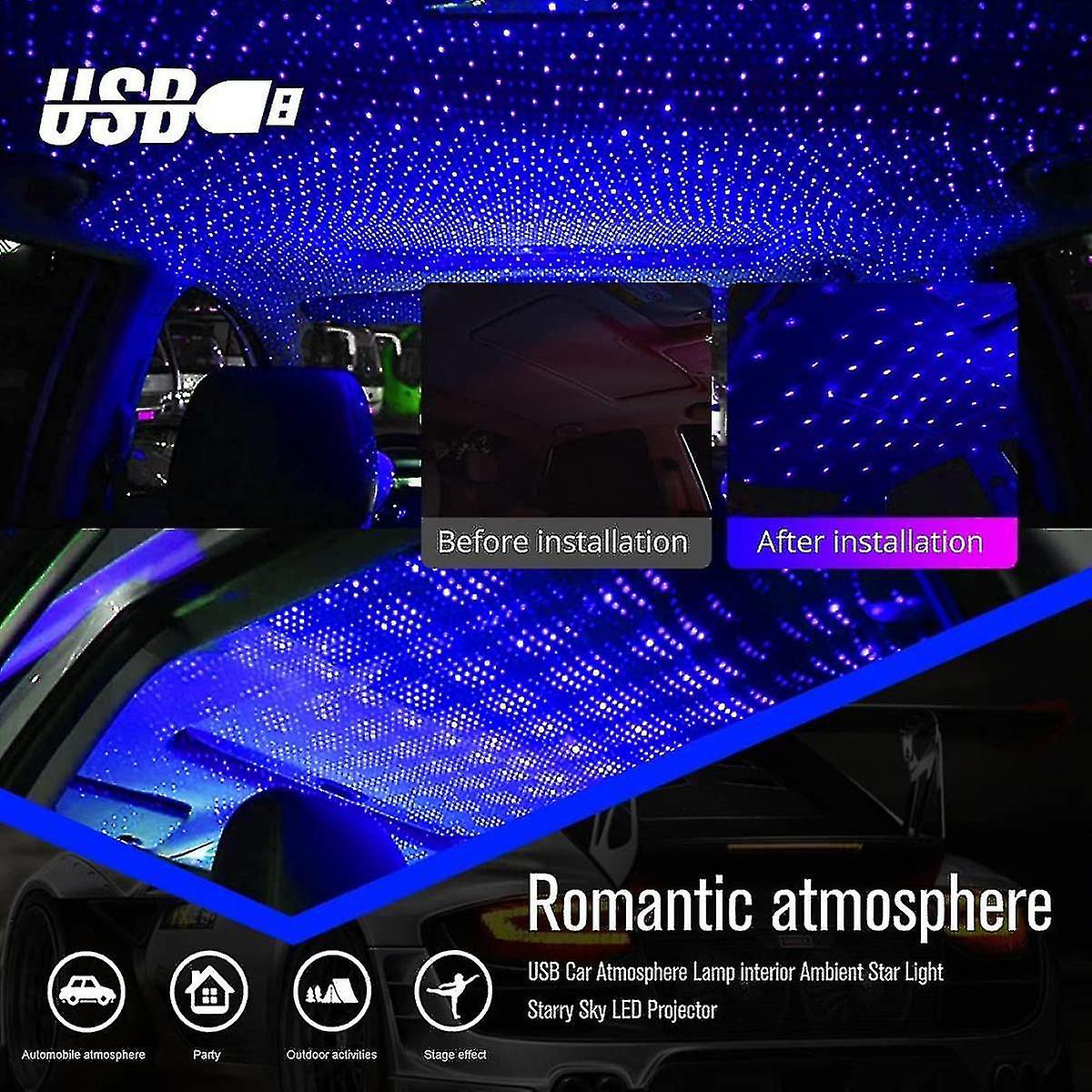 Usb Night Light Projector，car Roof Star Light 2-in-1 Projection Changes Automatically， Music Changes Synchronously Night Light，ceillight(blue-purple)