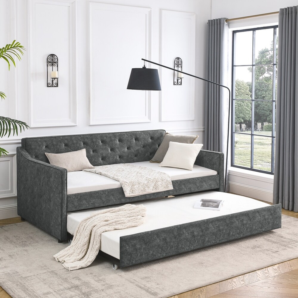 Sofa Bed  Twin Size Daybed with Twin Size Trundle Upholstered Tufted Sofa Bed  Sleeper Sofa