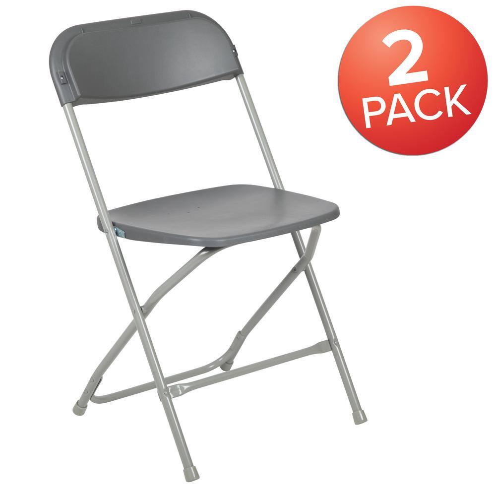 Carnegy Avenue Grey Plastic Seat with Metal Frame Folding Chair (Set of 2) CGA-LE-274400-GR-HD