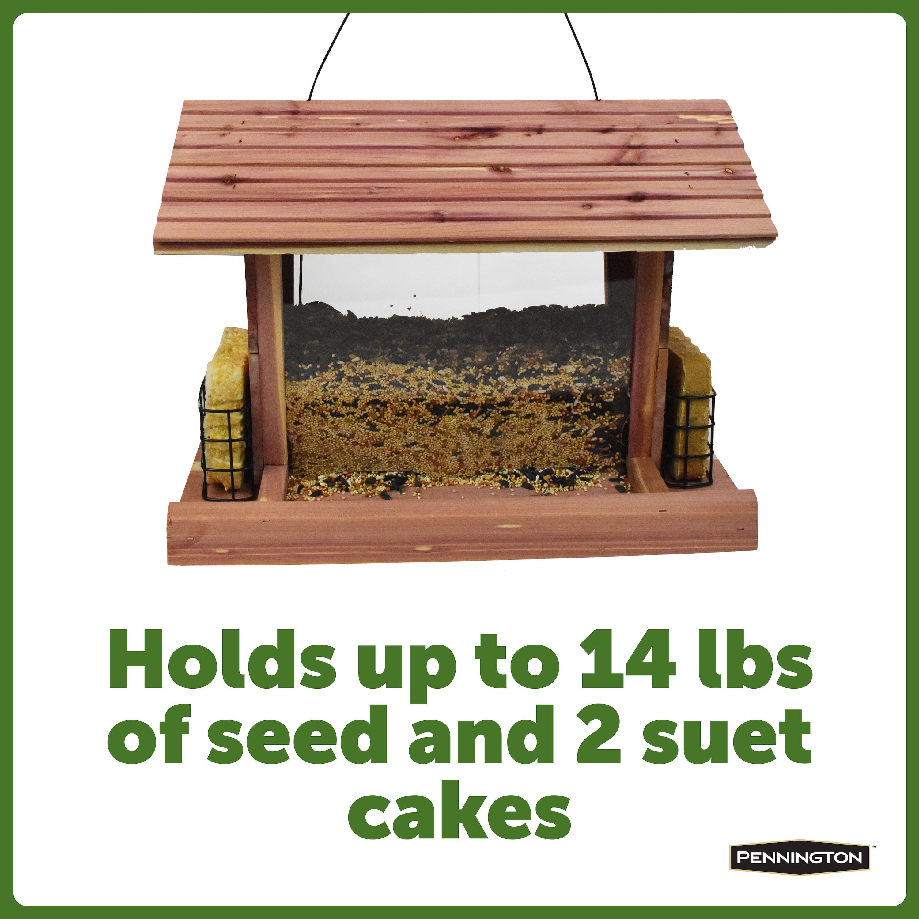 Pennington Red Cedar Grand Chalet Wild Bird Feeder， 14 lb. Capacity， 1 Pack