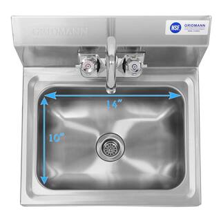 GRIDMANN 17 in. Stainless Steel 18-Gauge Wall Mount 1-Compartment Commercial Kitchen Hand Sink with Faucet REST-SINK-HS-GR13-SERV1