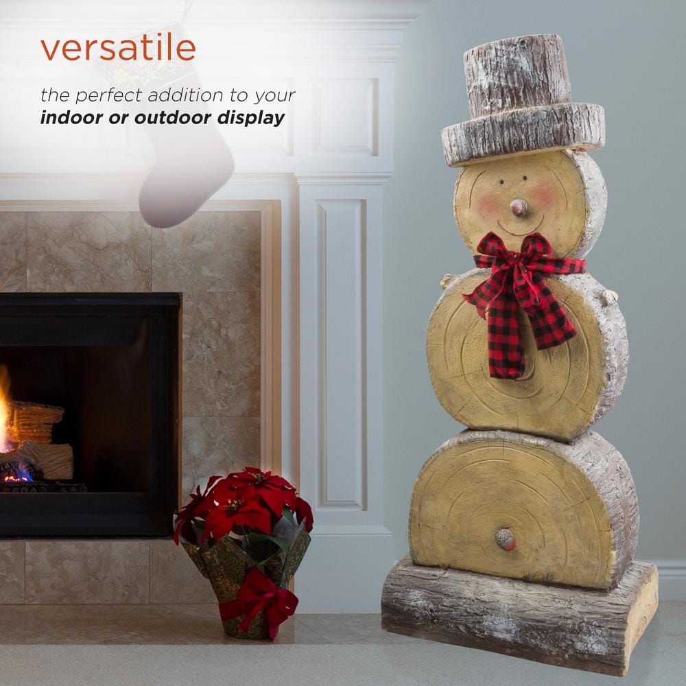 Alpine Corporation 46 in. Tall Extra Large Christmas Snowman Statue with Wood Texture WTJ102L