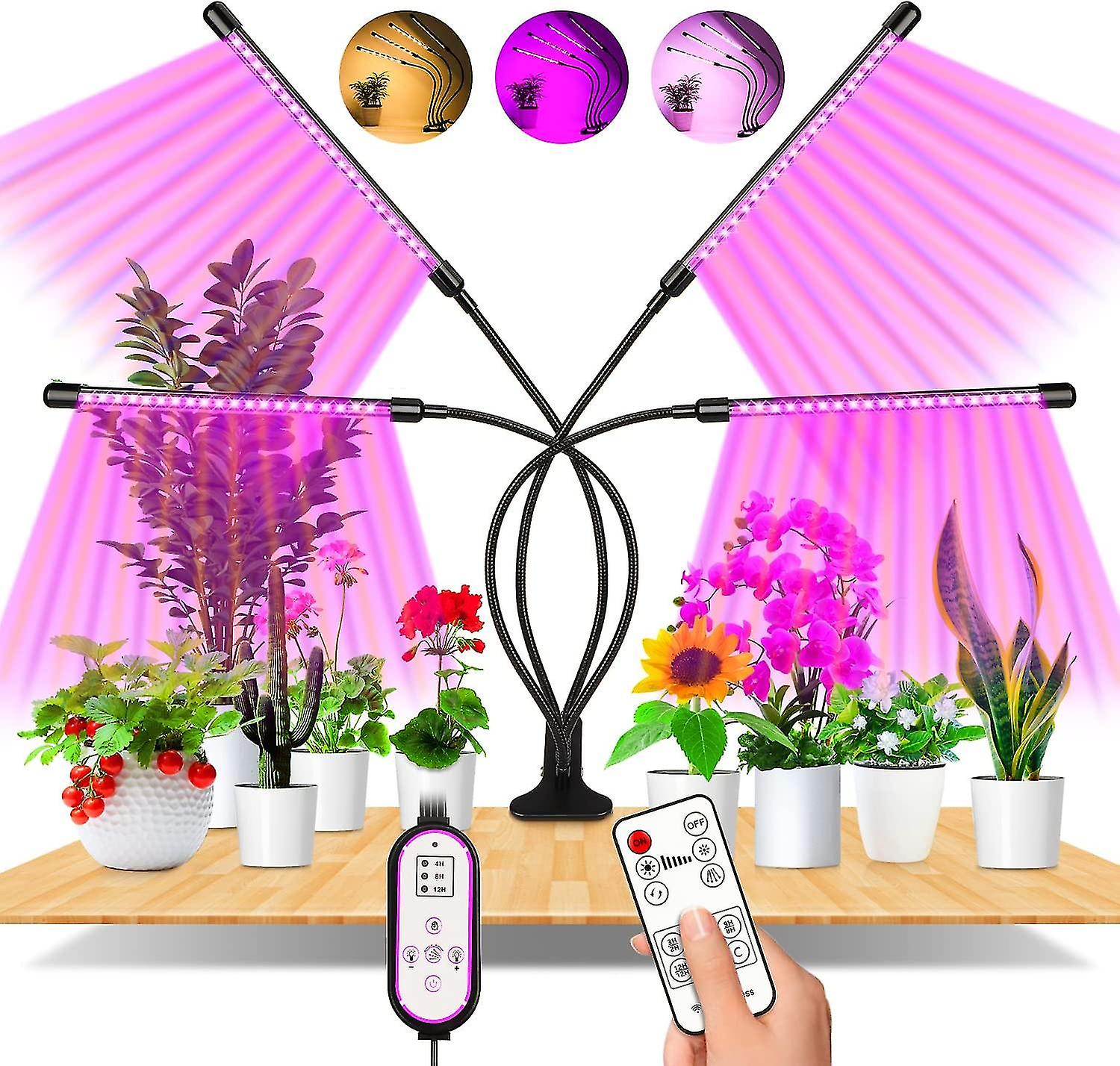 Plant Light， 80 Leds 360 Grow Light， 4 Head Plant Light Full Spectrum Grow Light With Auto Timing - On/off 4h/8h/12h