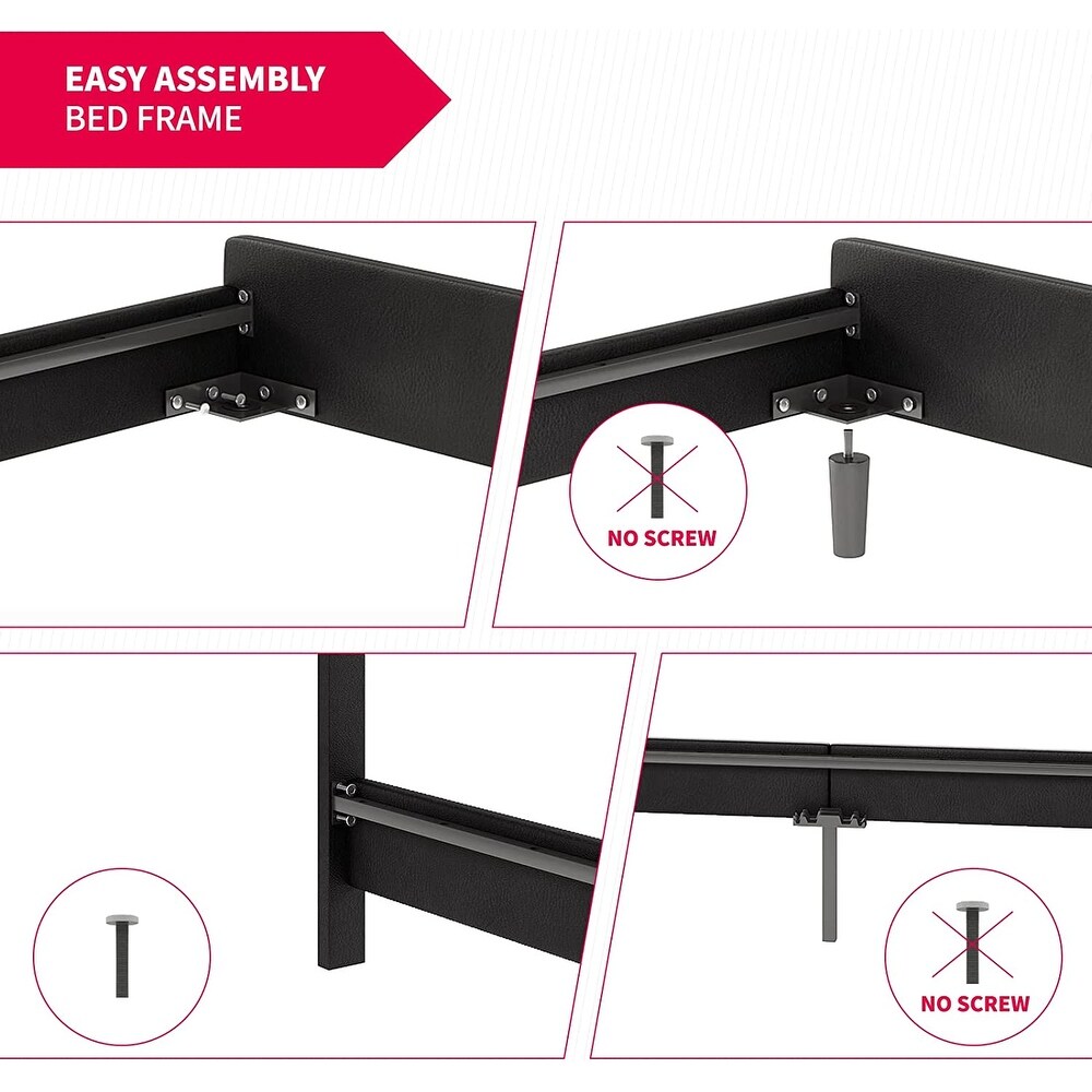 Mixoy Bed Frame with Smart RGB LED Lights Button Tufted Headboard PVC Fabric Upholstered Platform No Box Spring Needed